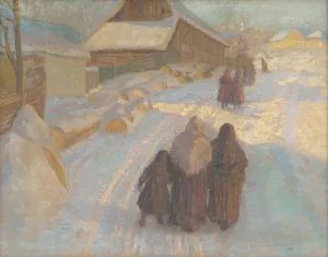 Winter in the village by Elemir Halasz-Hradil Winter in the village by Elemir Halasz-Hradil Oil Painting