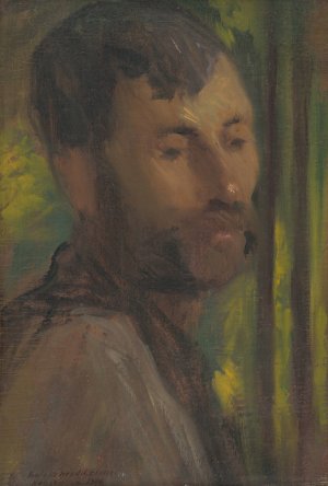 Worker's Head by Elemir Halasz-Hradil Oil Painting
