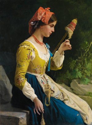 The Spinner by Eleuterio Pagliano Oil Painting