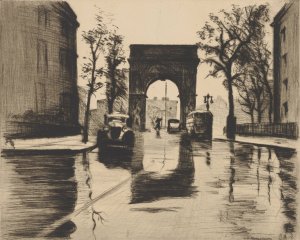 Rainy Day on the Square by Elias Grossman Oil Painting