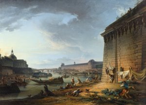 View of Paris from the Embankment beneath the Pont Neuf by Elias Martin Oil Painting