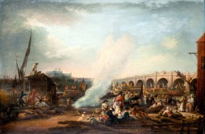 Westminster Bridge and the Thames Procession of King Christian VII of Denmark in 1769 by Elias Martin Oil Painting