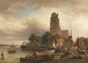 Ansicht von Dordrecht mit der Grote Kerk by Elias Pieter Van Bommel Oil Painting