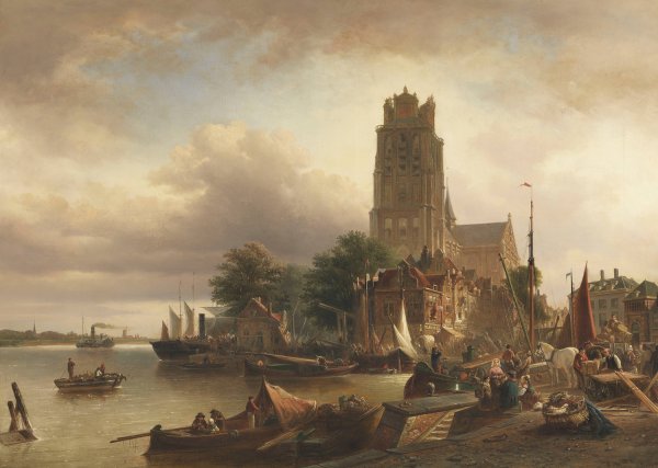 Main Product Photo of Ansicht von Dordrecht mit der Grote Kerk  Painting by Elias Pieter Van Bommel