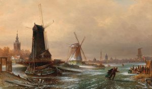 Dutch Sawmill, Water Mill and Flour Mill, near Amsterdam by Elias Pieter Van Bommel Oil Painting