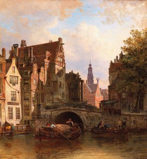 Scene in Amsterdam by Elias Pieter Van Bommel Oil Painting