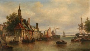 The Old Hanse Gate on the Maas in Rotterdam by Elias Pieter Van Bommel Oil Painting