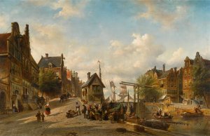 The Singel and Brouwersgracht, Amsterdam by Elias Pieter Van Bommel Oil Painting