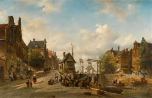 The Singel and Brouwersgracht, Amsterdam Oil painting by Elias Pieter Van Bommel
