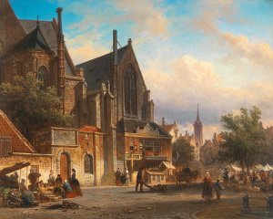 View of a Dutch Market by Elias Pieter Van Bommel Oil Painting