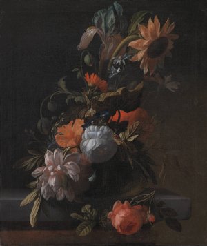 A Bowl Of Flowers by Elias Van Den Broeck Oil Painting
