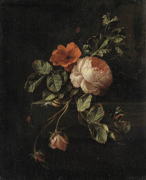 Main Product Photo of Still Life with Roses  Painting by Elias Van Den Broeck