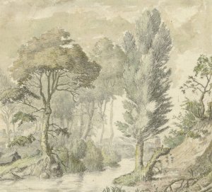 Boslandschap met rechts een heuvel en in het midden water by Elias Van Nijmegen Oil Painting