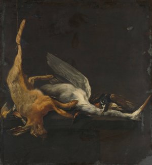Still Life with Hare, Heron and other Birds by Elias Vonck Oil Painting