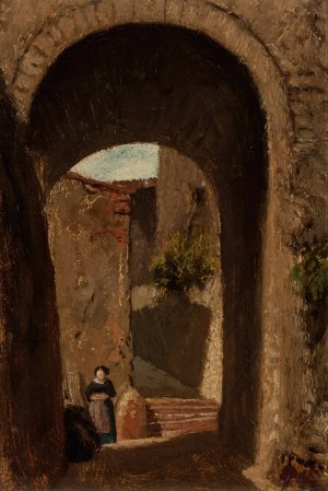 Archway with Woman by Elihu Vedder Oil Painting
