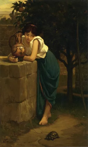 Etruscan Girl with Turtle by Elihu Vedder - Oil Painting Reproduction