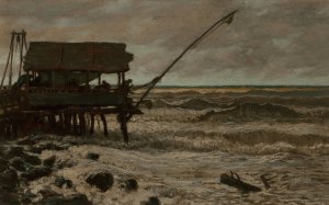 Fishing Hut Off Pierhead, Viareggio, Italy by Elihu Vedder Oil Painting