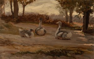 Geese by Elihu Vedder Oil Painting