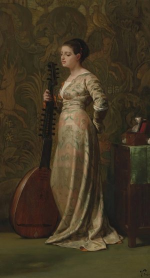 Girl With A Lute by Elihu Vedder Oil Painting