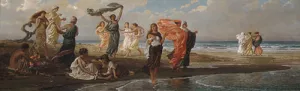 Greek Girls Bathing by Elihu Vedder Oil Painting