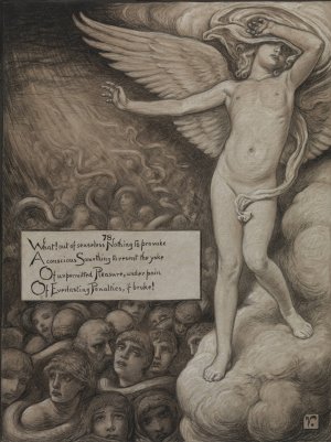 Love Shrinking Affrighted at the Sight of Hell by Elihu Vedder Oil Painting