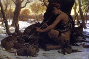 Marsyas Enchanting the Hares by Elihu Vedder - Oil Painting Reproduction