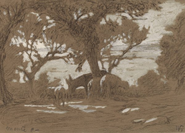 Main Product Photo of Mt. Colognola - Sheep Grazing on Lake Trasimeno  Painting by Elihu Vedder