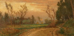 Near Villa Ansidei Perugia, Sunset by Elihu Vedder Oil Painting