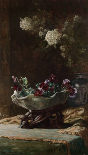 Pansies and Spirea by Elihu Vedder Oil Painting