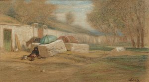 Roadside Figure and Umbrella by Elihu Vedder Oil Painting