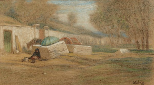 Main Product Photo of Roadside Figure and Umbrella  Painting by Elihu Vedder
