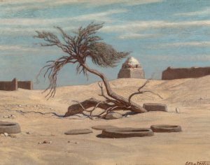 Tree and Graves on the Way to Tel El Armano, Egypt by Elihu Vedder Oil Painting