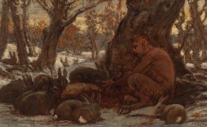 Young Marsyas Charming the Hares by Elihu Vedder Oil Painting