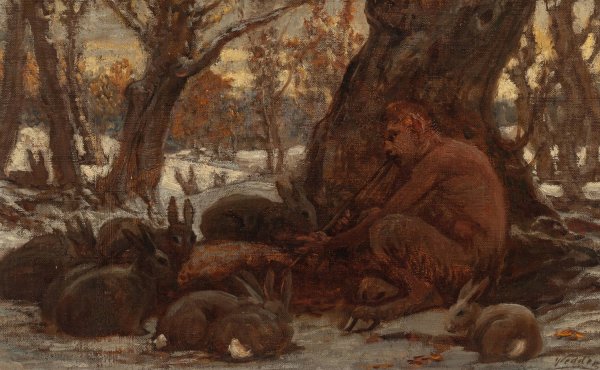 Main Product Photo of Young Marsyas Charming the Hares Painting by Elihu Vedder