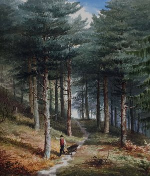 Rednal Wood, Man With A Barrow by Elijah Walton Oil Painting