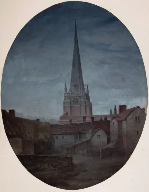St Martin's Church Birmingham, By Night Oil painting by Elijah Walton