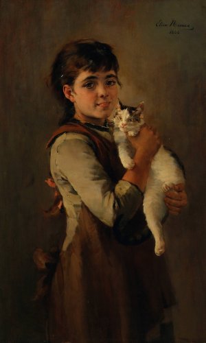 Zwei Katzchen by Elisa Baronin Von Ransonnet-Villez-Nemes Oil Painting