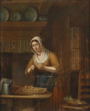 Beim apfelschalen in der Kuche by Elisabeth Alida Haanen Oil Painting