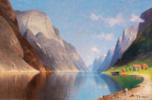 Fjord Landscape by Elisabeth Gruttefien-Kiekebusch Oil Painting