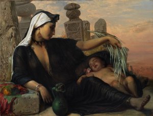 An Egyptian Fellah Woman with her Baby by Elisabeth Jerichau Baumann Oil Painting