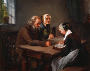 En ung pige laeser op af Bibelen by Elisabeth Jerichau Baumann Oil Painting
