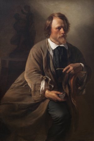 The Sculptor Jens Adolf Jerichau, the Artist's Husband by Elisabeth Jerichau Baumann Oil Painting