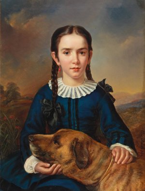 Bildnis der Baroness Trent-Turcati mit Hund by Elisabeth Modell Oil Painting