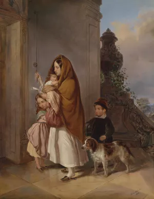 Mutter mit ihren Kindern in Not by Elisabeth Modell Oil Painting