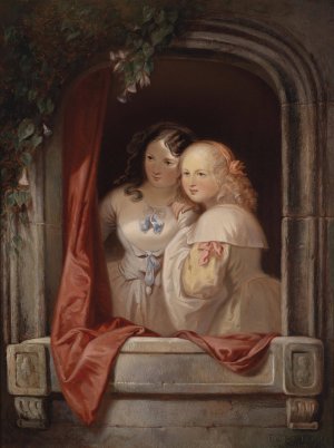 Zwei Madchen am Fenster by Elisabeth Modell Oil Painting
