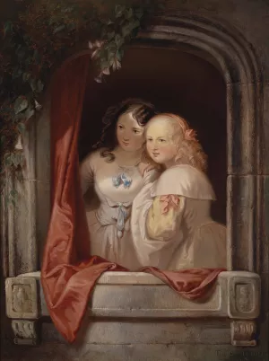 Zwei Madchen am Fenster by Elisabeth Modell Oil Painting