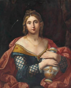 Portrait of a lady, half-length, as Pandora or Artemisia by Elisabetta Sirani Oil Painting