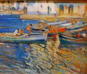 Marina con Pescadores by Eliseo Meifren I Roig Oil Painting