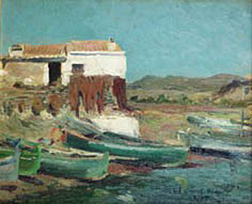 Paisaje con Barcas by Eliseo Meifren I Roig - Hand-Painted Oil Painting Reproduction