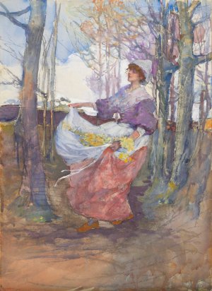 An apron full of flowers by Elizabeth Adela Forbes Oil Painting